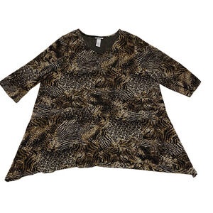 Catherines Top Womens 2X 22-24W Animal Print Leopard 3/4 Sleeve Mob Wife Blouse